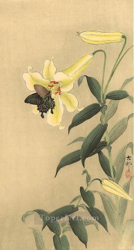 butterfly and lily Ohara Koson floral decoration Oil Paintings